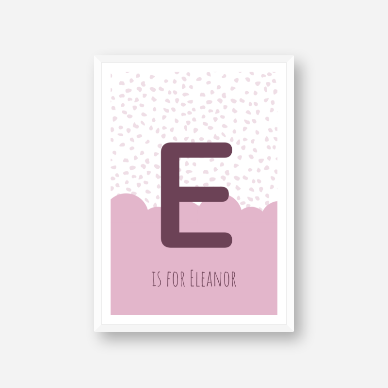 E is for Eleanor pink nursery baby room initial name print free wall art to print at home