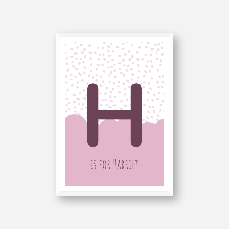 H is for Harriet pink nursery baby room initial name print free wall art to print at home