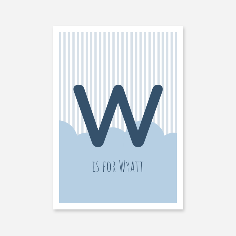 W is for Wyatt blue nursery baby room initial name print free artwork to print at home