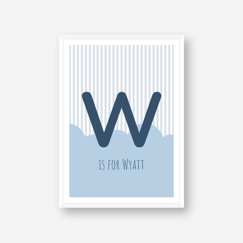 W is for Wyatt blue nursery baby room initial name print free artwork to print at home