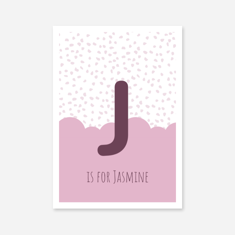 J is for Jasmine pink nursery baby room initial name print free wall art to print at home