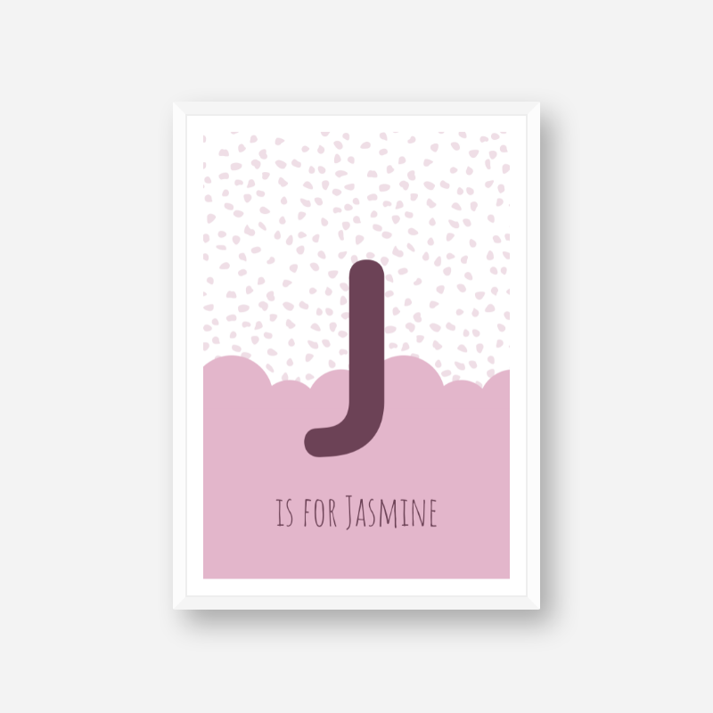 J is for Jasmine pink nursery baby room initial name print free wall art to print at home