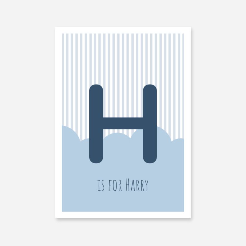 H is for Harry blue nursery baby room initial name print free artwork to print at home