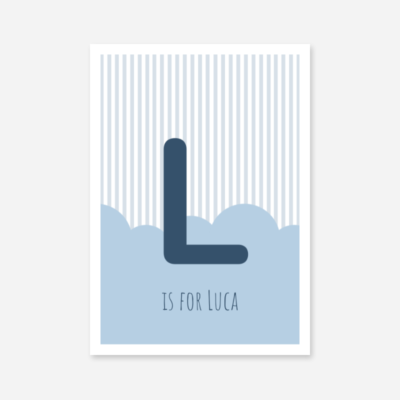 L is for Luca blue nursery baby room initial name print free artwork to print at home