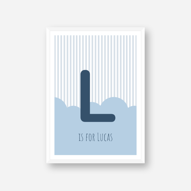 L is for Lucas blue nursery baby room initial name print free artwork to print at home