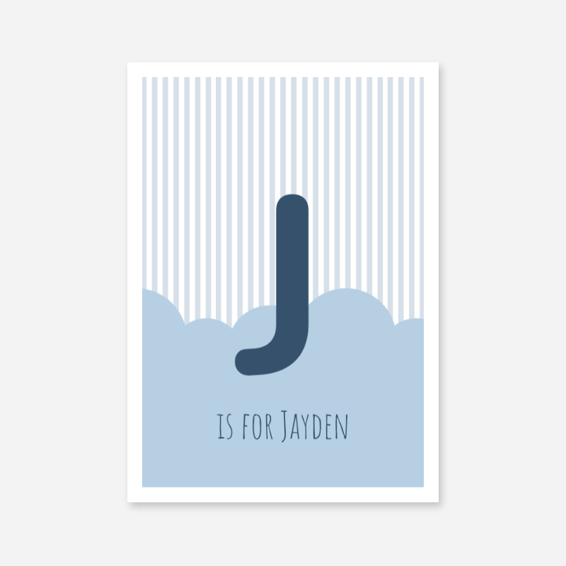 J is for Jayden blue nursery baby room initial name print free artwork to print at home