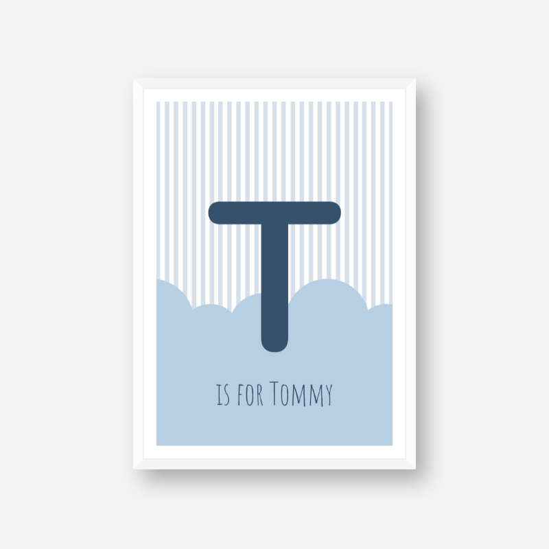 T is for Tommy blue nursery baby room initial name print free artwork to print at home