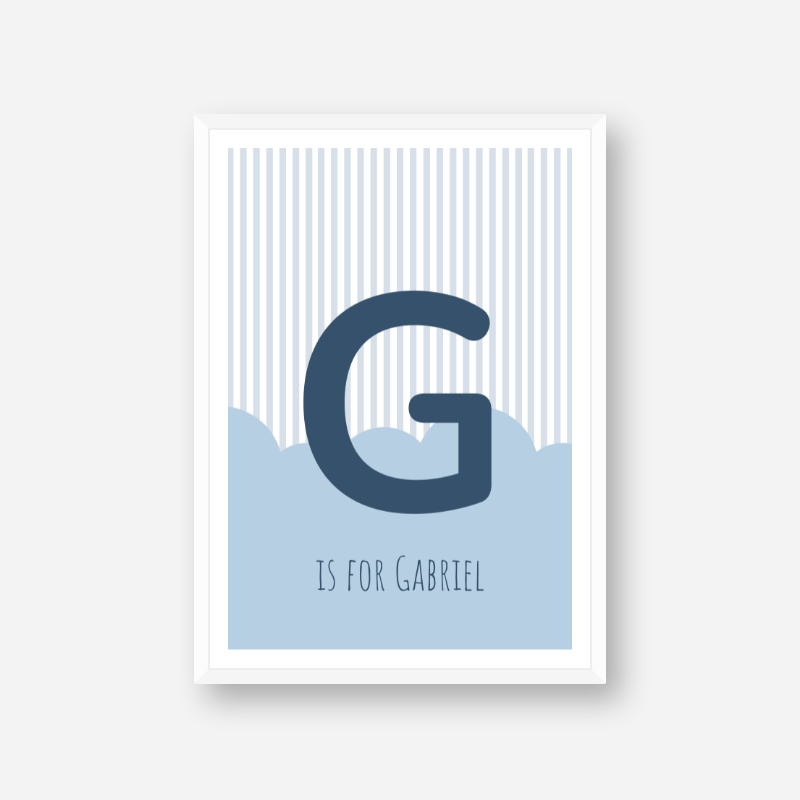 G is for Gabriel blue nursery baby room initial name print free artwork to print at home