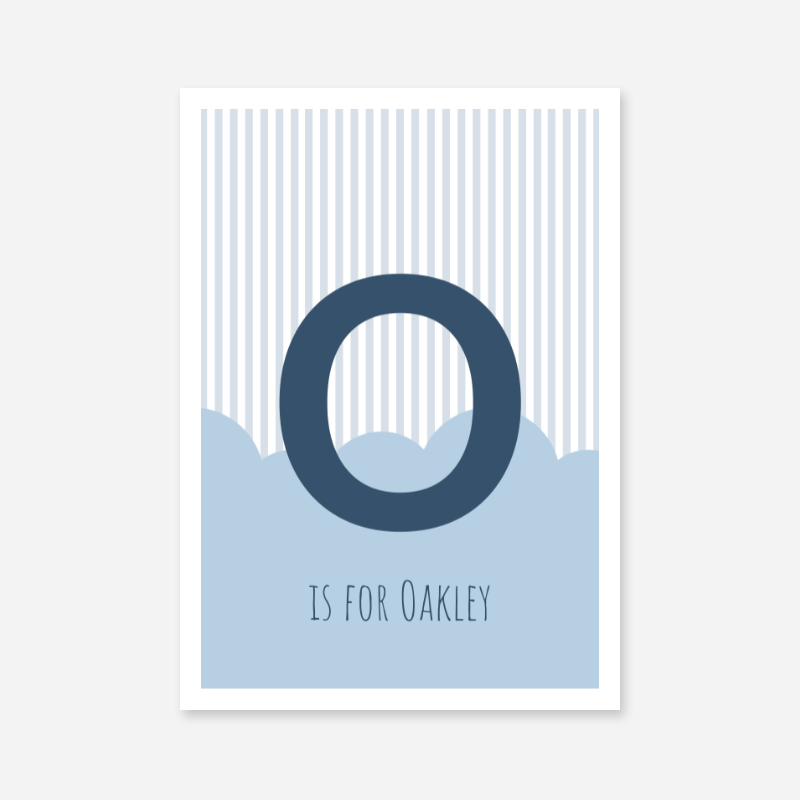 O is for Oakley blue nursery baby room initial name print free artwork to print at home