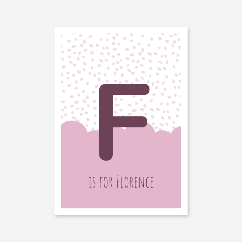 F is for Florence pink nursery baby room initial name print free wall art to print at home