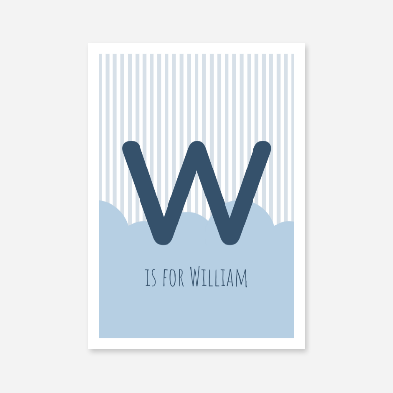 W is for William blue nursery baby room initial name print free artwork to print at home