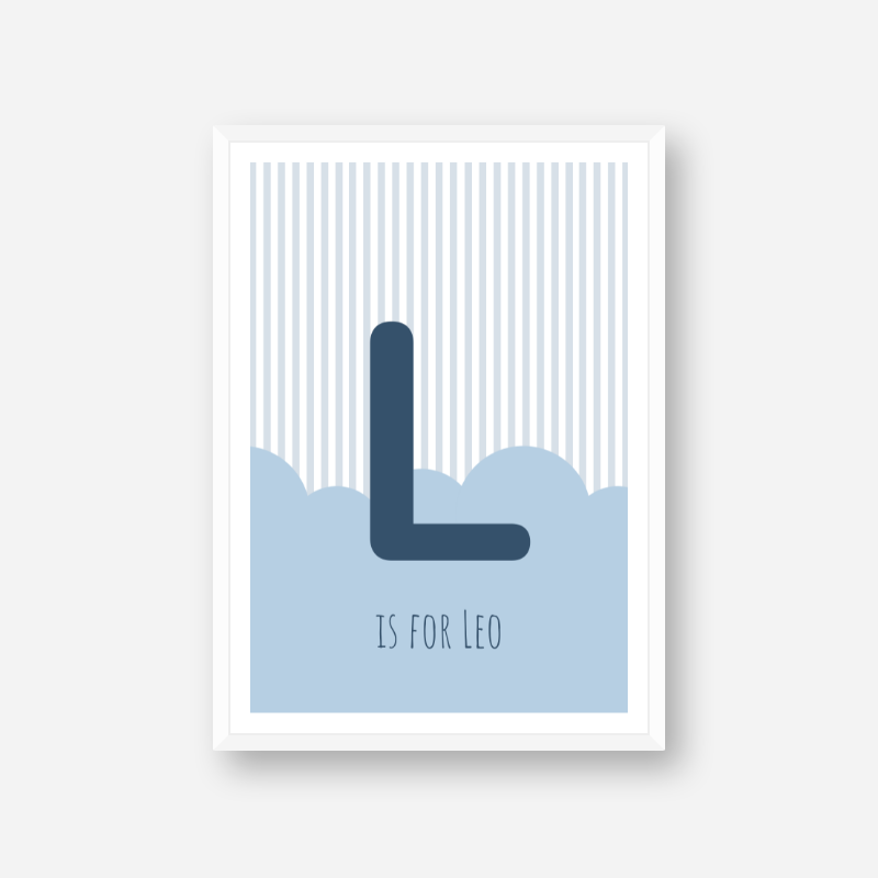 L is for Leo blue nursery baby room initial name print free artwork to print at home