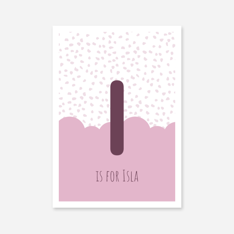 I is for Isla pink nursery baby room initial name print free wall art to print at home