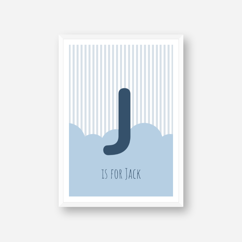 J is for Jack blue nursery baby room initial name print free artwork to print at home