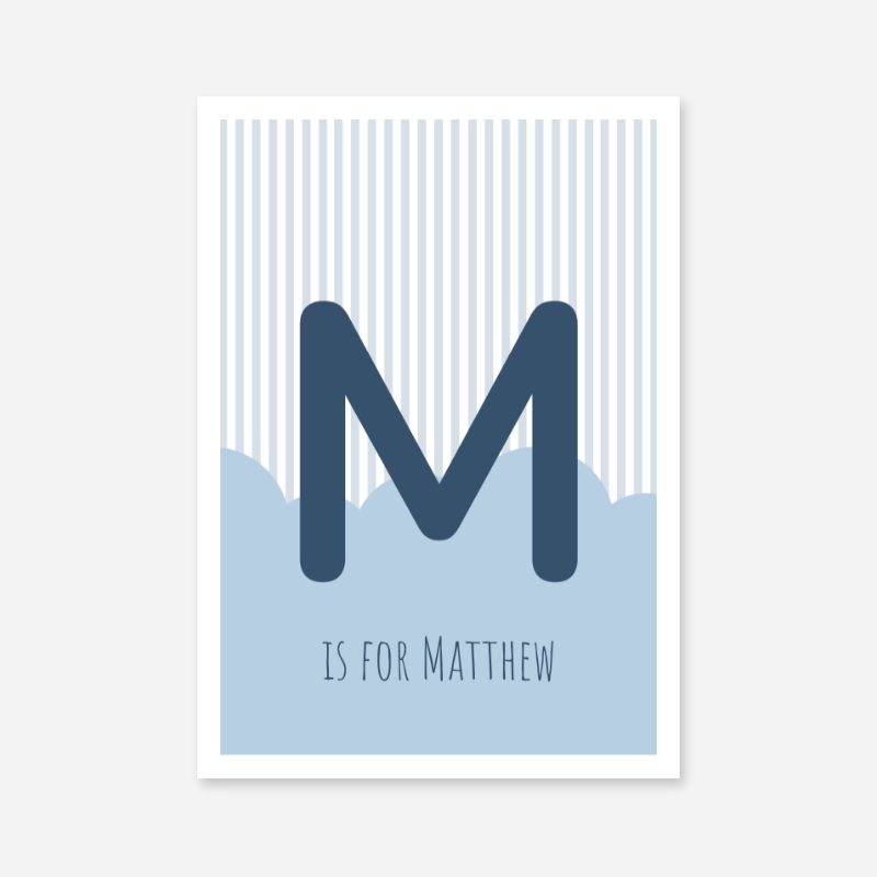 M is for Matthew blue nursery baby room initial name print free artwork to print at home