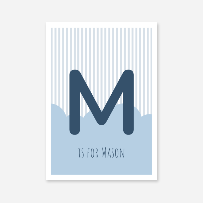 M is for Mason blue nursery baby room initial name print free artwork to print at home
