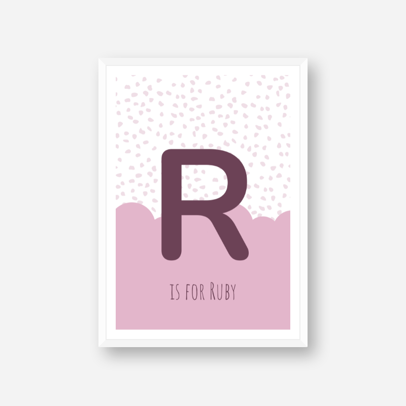 R is for Ruby pink nursery baby room initial name print free wall art to print at home