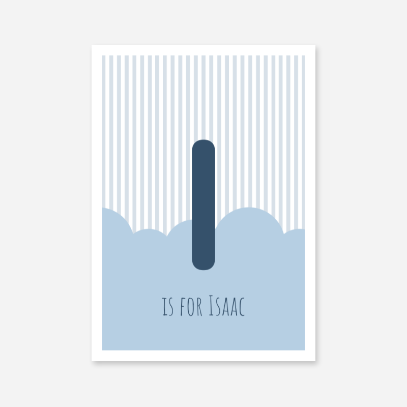 I is for Isaac blue nursery baby room initial name print free artwork to print at home