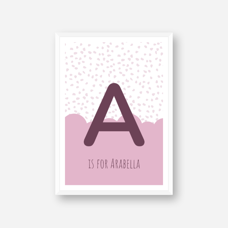 A is for Arabella pink nursery baby room initial name print free wall art to print at home