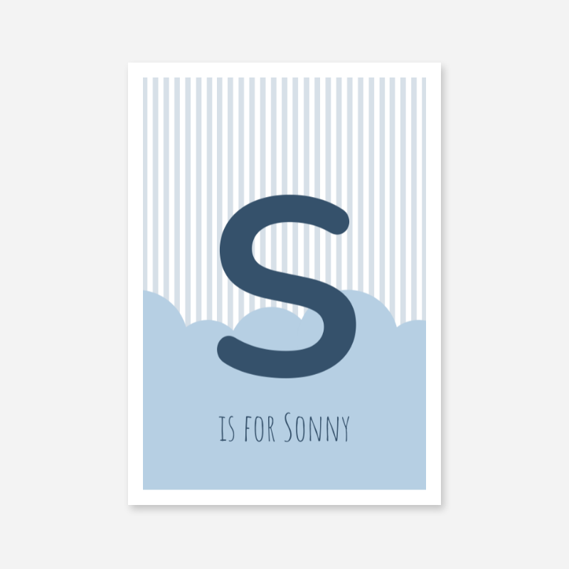 S is for Sonny blue nursery baby room initial name print free artwork to print at home