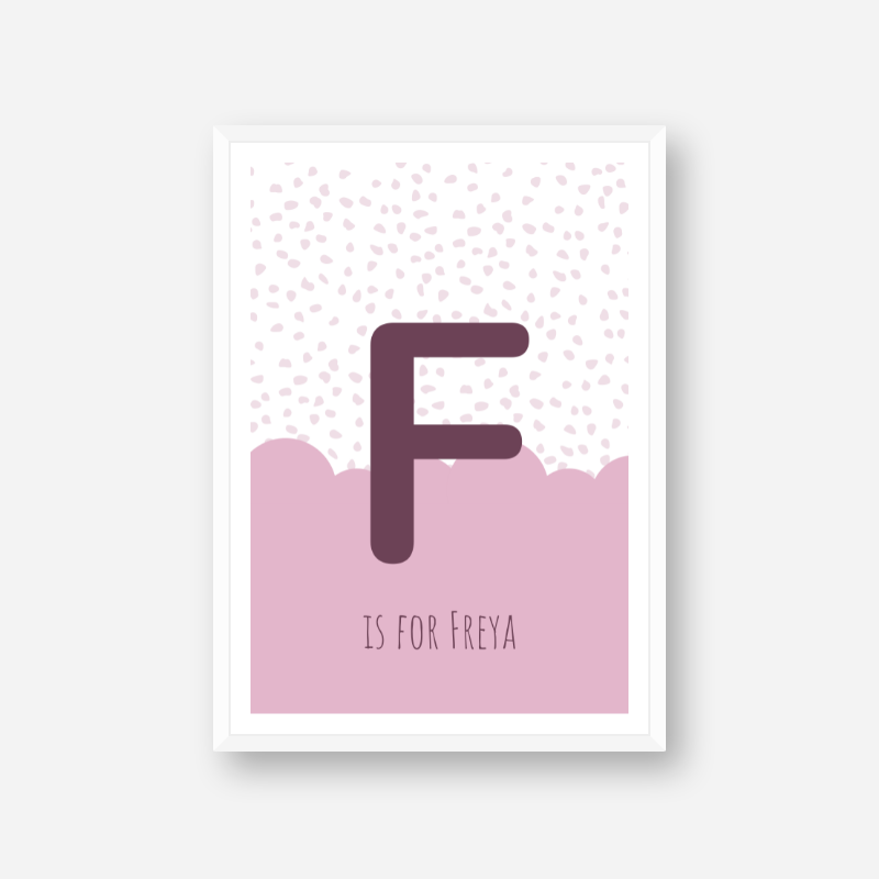 F is for Freya pink nursery baby room initial name print free wall art to print at home