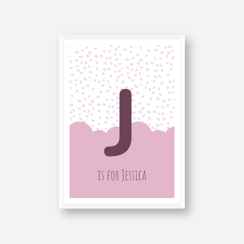 J is for Jessica pink nursery baby room initial name print free wall art to print at home
