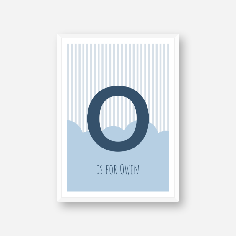 O is for Owen blue nursery baby room initial name print free artwork to print at home