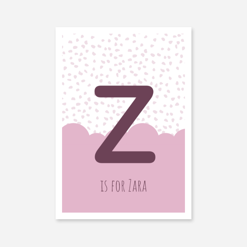 Z is for Zara pink nursery baby room initial name print free wall art to print at home