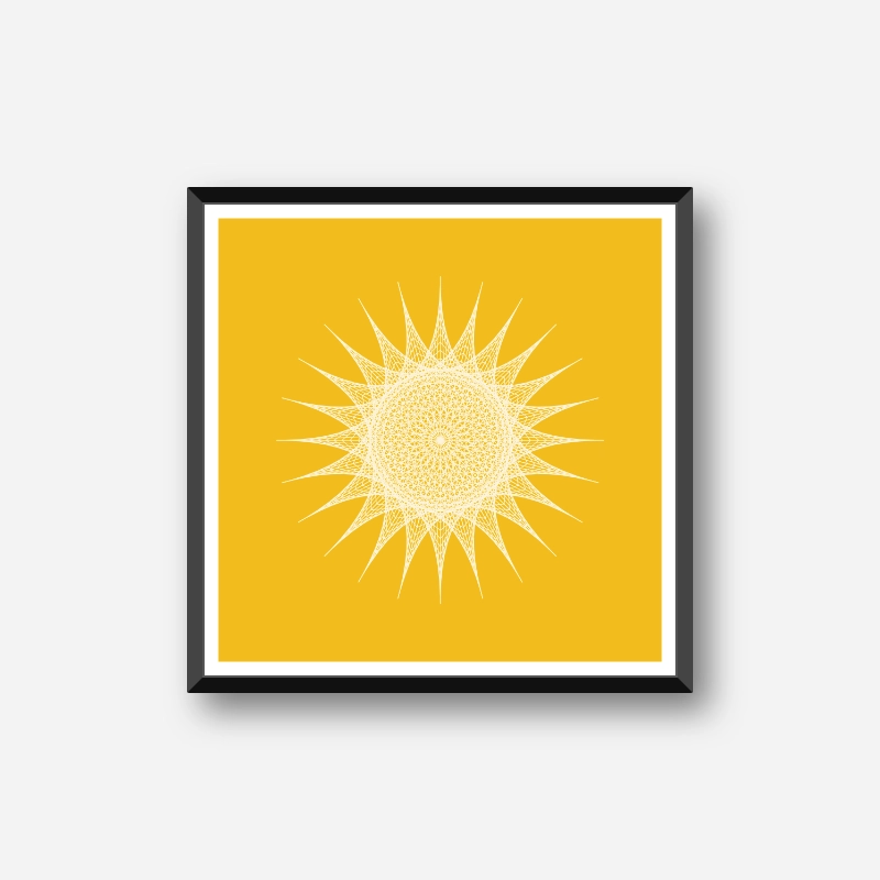 Abstract geometric sun pattern with yellow background minimalist downloadable printable wall art, digital print