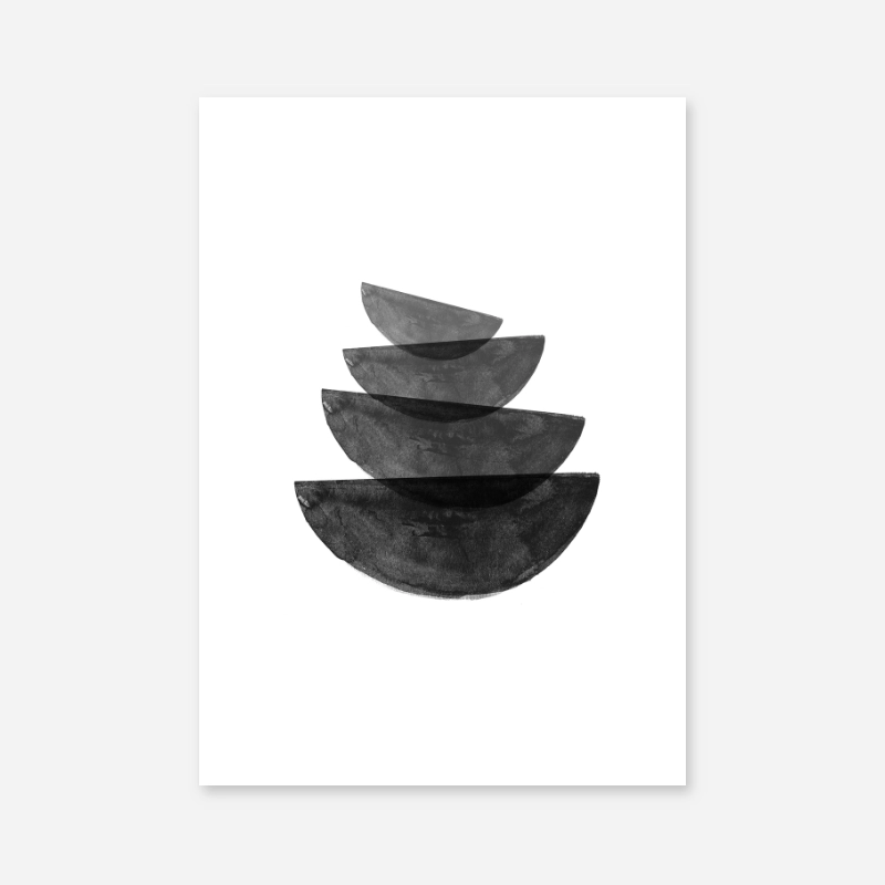 Black and grey watercolour abstract bowl shapes downloadable wall art, digital print