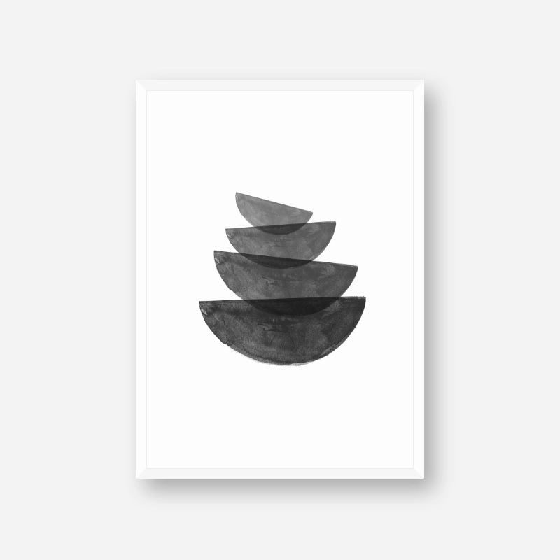 Black and grey watercolour abstract bowl shapes downloadable wall art digital print