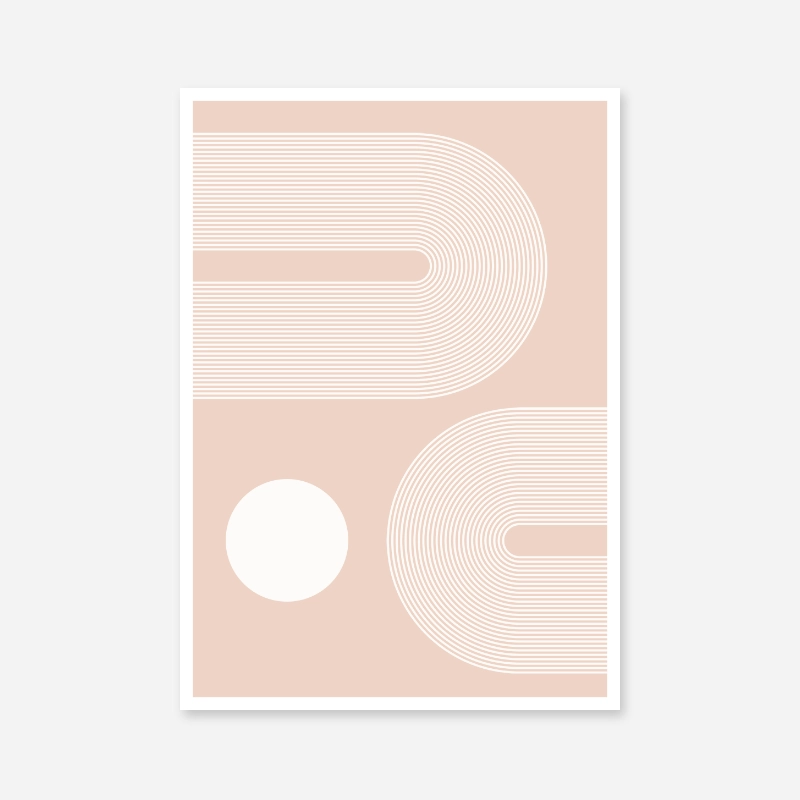 Concentric curvy white lines and circle with pale peach background geometric downloadable free printable, digital print