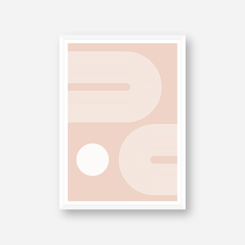 Concentric curvy white lines and circle with pale peach background geometric downloadable free printable, digital print