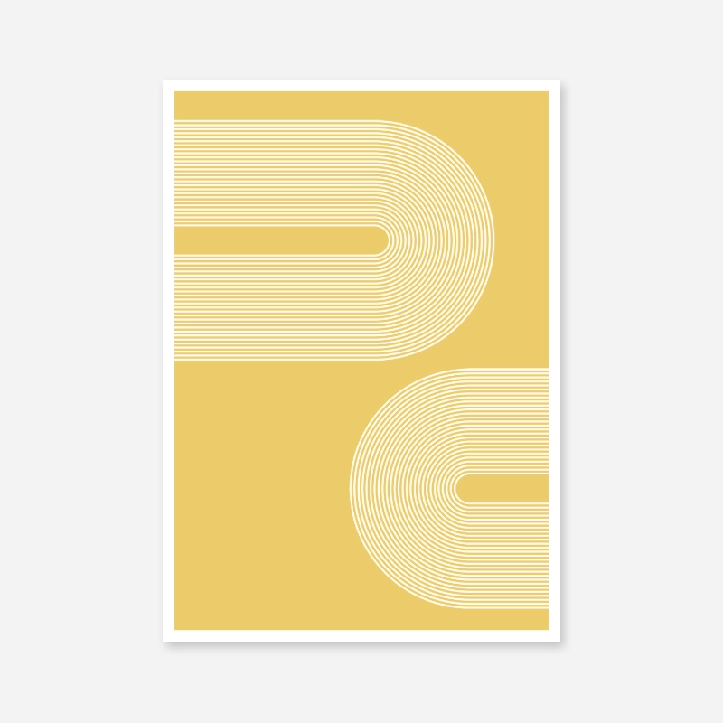 Concentric curvy white lines with yellow background geometric minimalist downloadable free printable, digital print
