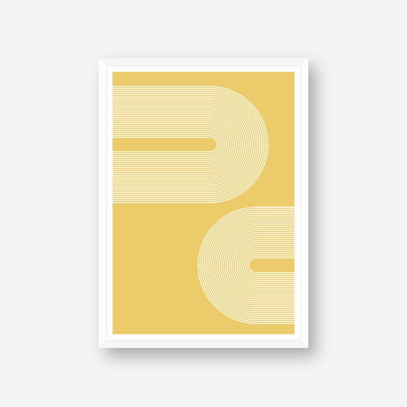 Concentric curvy white lines with yellow background geometric minimalist downloadable free printable, digital print