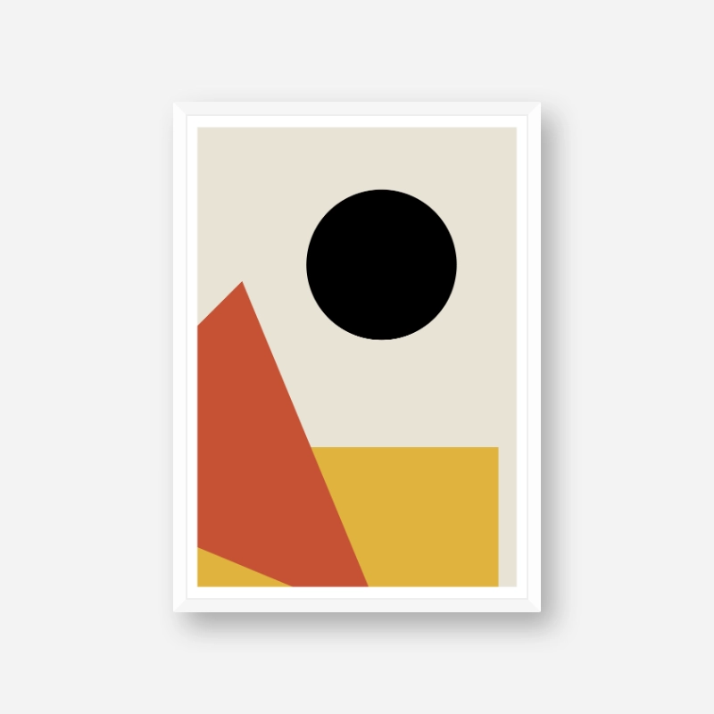 Red yellow black coloured minimalist geometric rectangle triangle circle free downloadable printable wall art, digital print