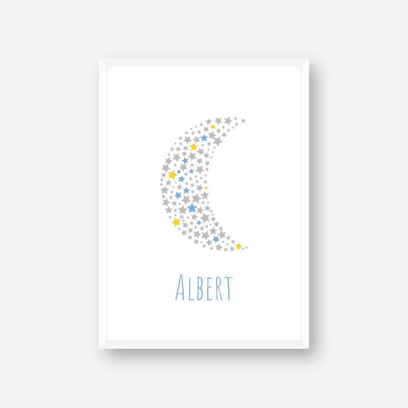 Albert name free downloadable printable nursery baby room kids room art print with stars and moon