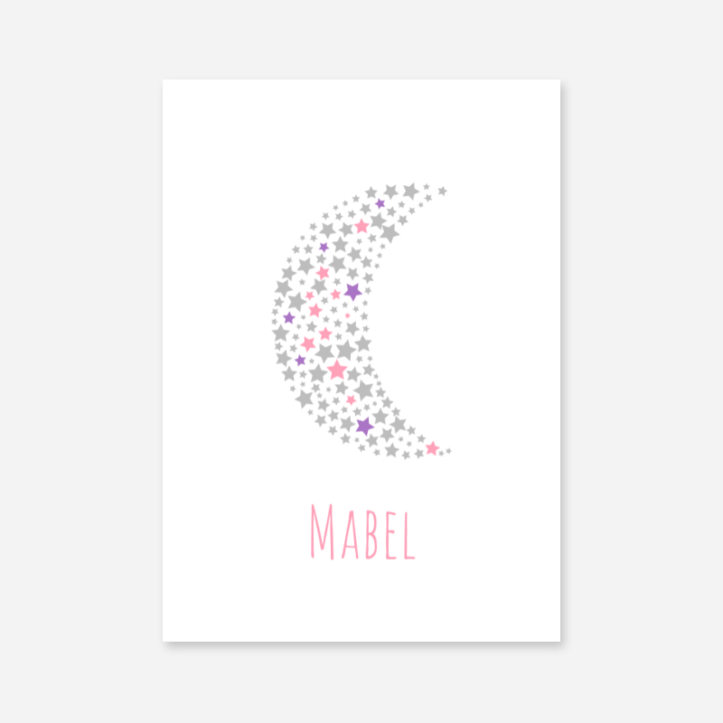 Mabel name downloadable printable nursery baby room kids room art print with stars and moon