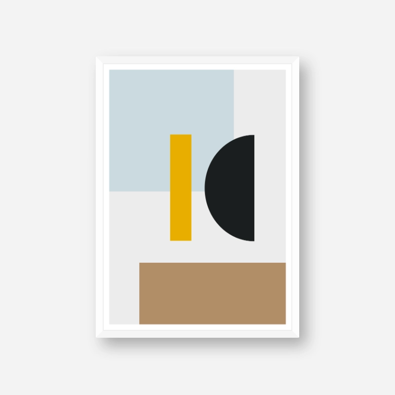 Blue brown yellow and black geometric rectangle half circle abstract minimalist Nordic style free printable wall art, digital print