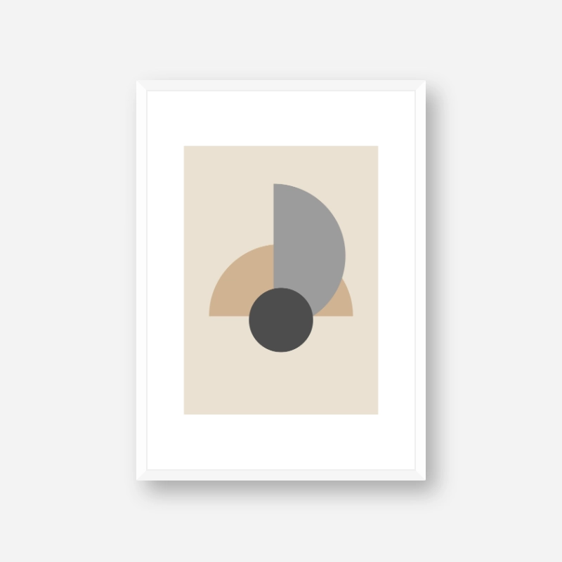 Light brown and grey half circles with charcoal circle abstract minimalist free printable wall art, digital print