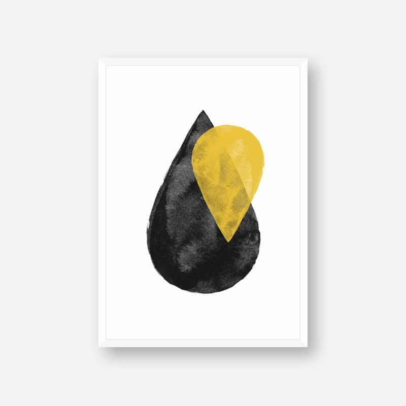Yellow and black watercolour drops Scandinavian downloadable wall art, digital print