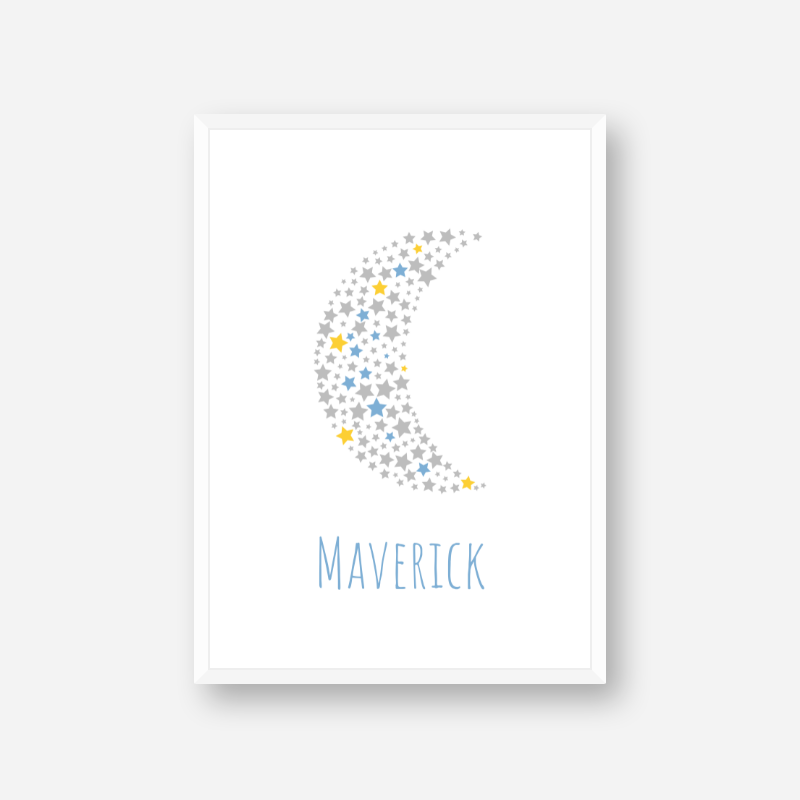 Maverick name free downloadable printable nursery baby room kids room art print with stars and moon