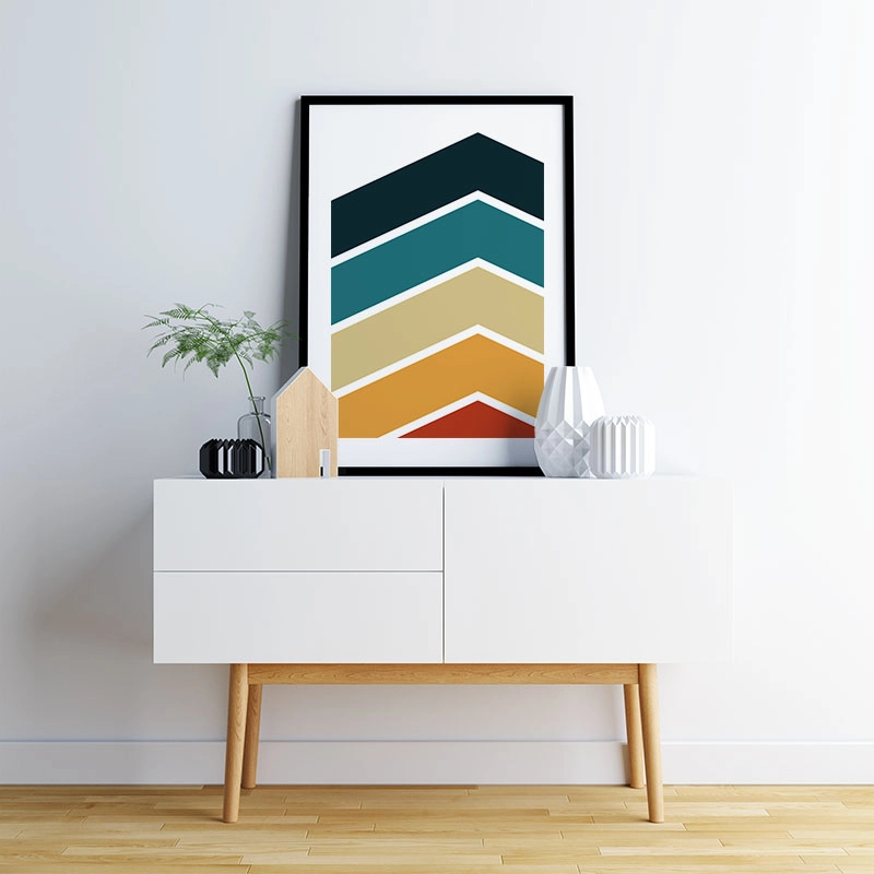 Red orange brown teal green and dark grey coloured chevrons abstract free downloadable printable wall art, digital print