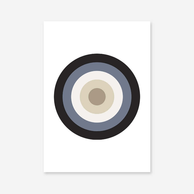 Black blue and brown circle target board like geometric Nordic Scandinavian style minimalist free printable wall art, digital print