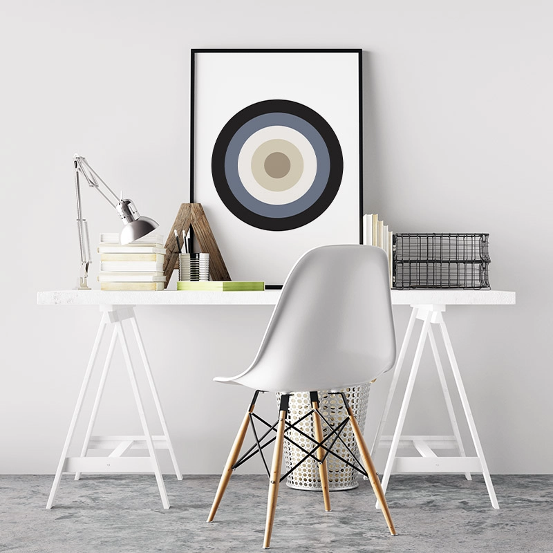 Black blue and brown circle target board like geometric Nordic Scandinavian style minimalist free printable wall art, digital print