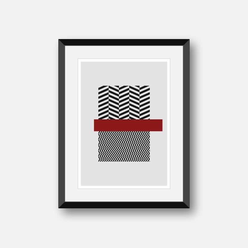 Black wave rectangles and dark red rectangle with grey background abstract minimalist free downloadable printable wall art, digital print
