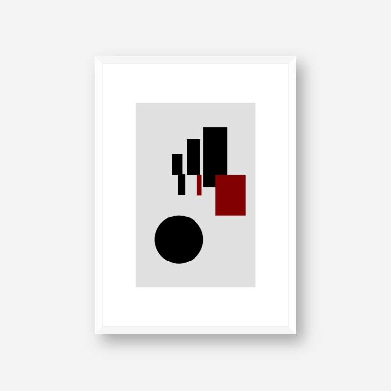 Black and red rectangles and circle with grey background abstract minimalist free downloadable printable wall art, digital print