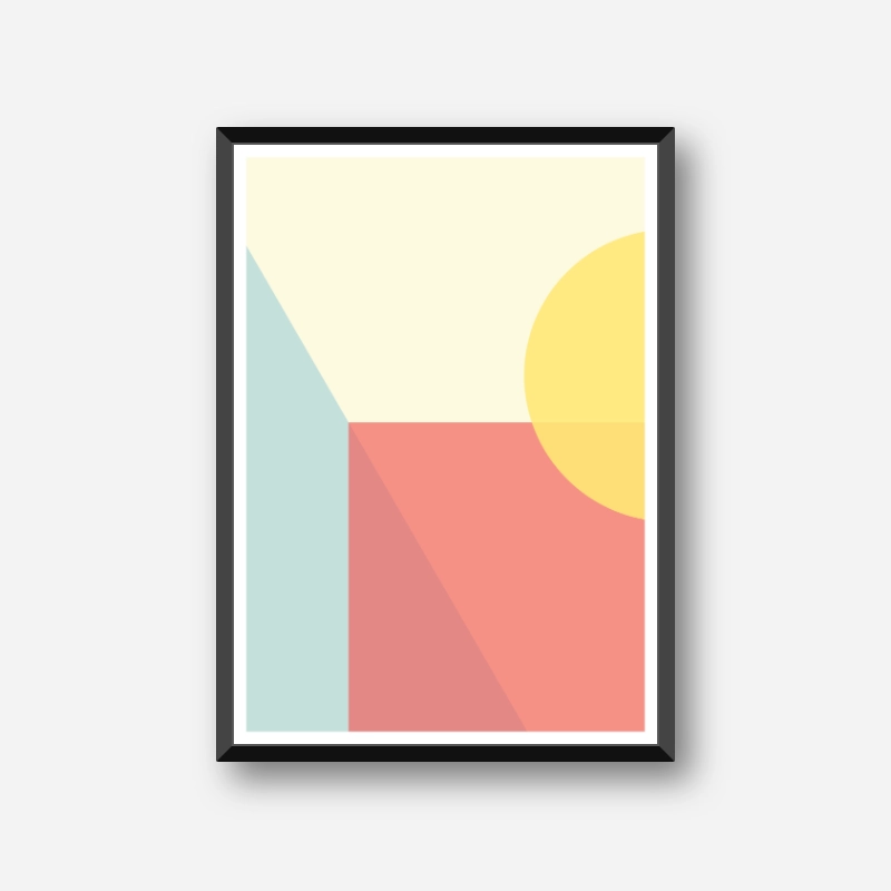 Light green, yellow and pink coloured rectangles and half circle geometric abstract minimalist free downloadable printable wall art, digital print