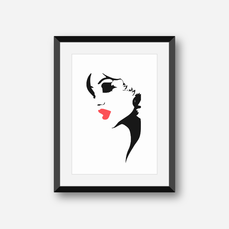 Lady with red lips black and red free minimalist downloadable artwork to print at home