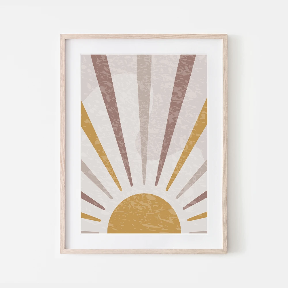 Morning sun with shades of brown khaki neutral colours downloadable minimalist mid-century free printable wall art